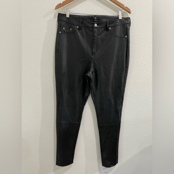 New 7 For  All Mankind Faux Leather High Rise Pants Black Slim Chic Contemporary - Picture 2 of 10